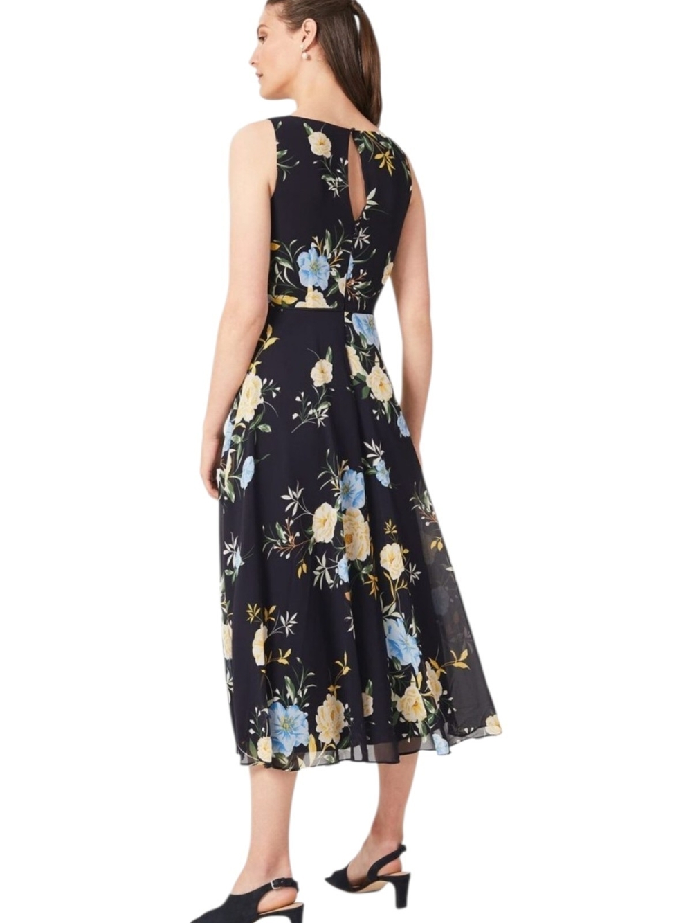Navy Floral Sleeveless Midi Dress - Picture 2 of 13